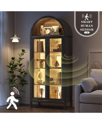 72.8" Glass Door Display Cabinet, 5-Tier with Motion LED