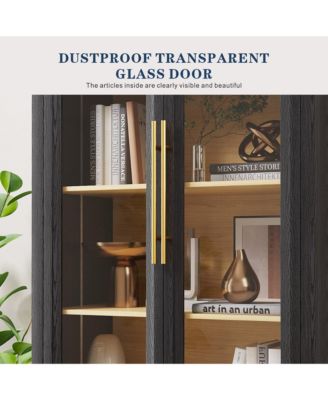 72.8" Glass Door Display Cabinet, 5-Tier with Motion LED