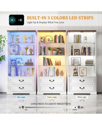 66" Glass Door Display Cabinet with Motion Sensor LED Light