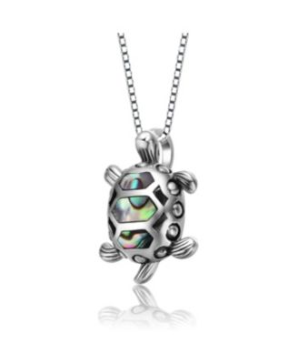 Sterling Silver White Gold Plated Abalone Pendant Necklace