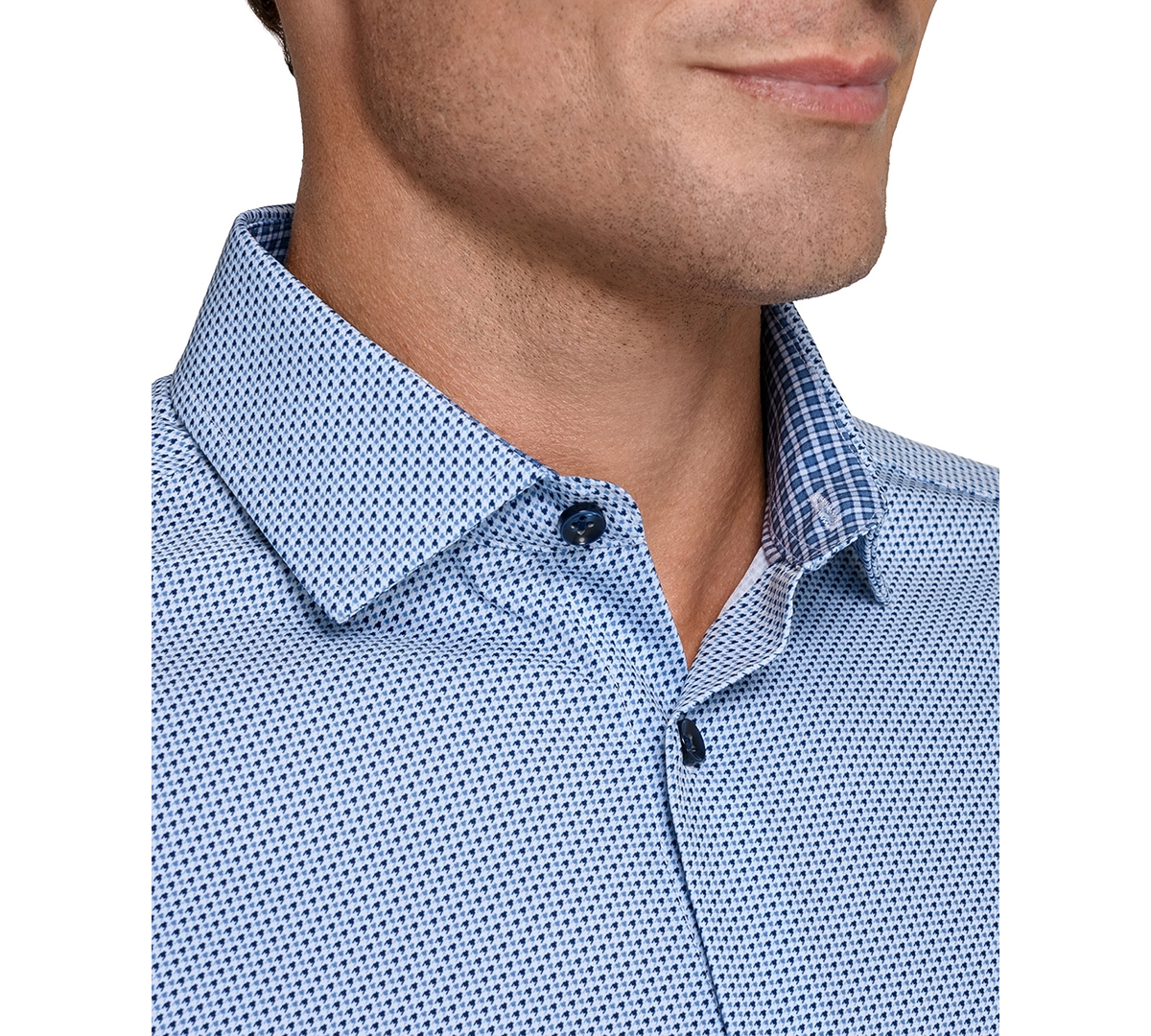 Construct Men's Spread Collar Plaid Dress Shirt In Blue