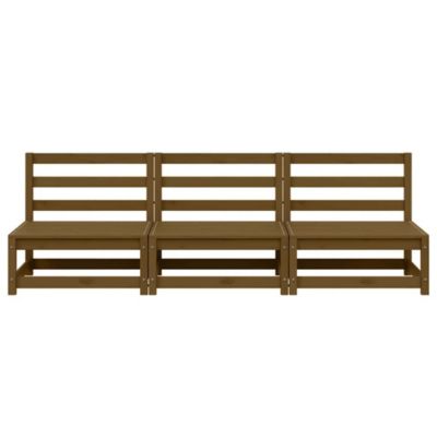 Patio Middle Sofas 3 pcs Honey Brown Solid Pinewood