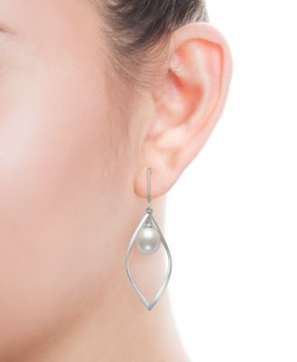Cultured Freshwater White Drop Pearl (8-9mm) Earrings in Sterling Silver