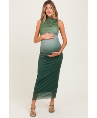 Brown Ombre Mesh Ruched Sleeveless Maternity Midi Dress