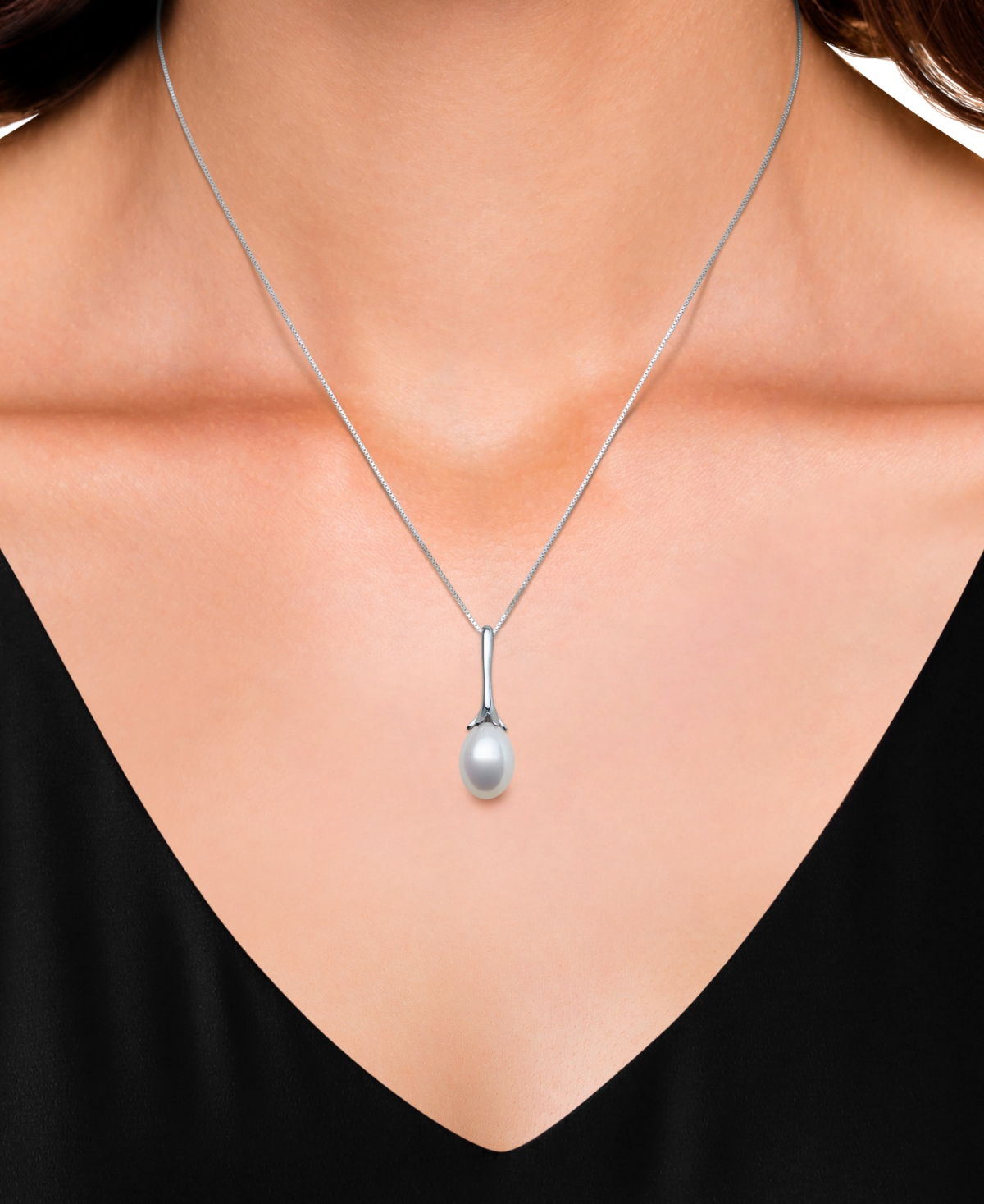 Belle De Mer Cultured Freshwater Drop Pearl (7-8mm) Necklace In Sterling Silver In White