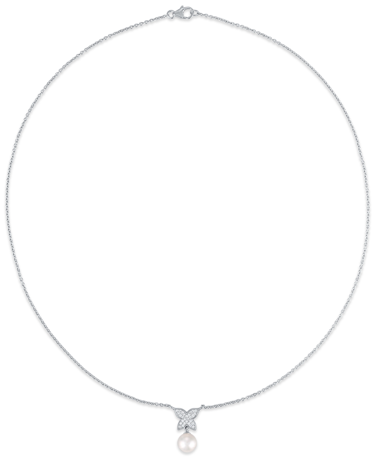 Macy's Cultured Freshwater Pearl (7.5-8mm) and Cubic Zirconia Butterfly Necklace in Sterling Silver