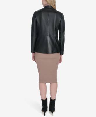 Women's Hand Stitched Detail Stand Collar Leather Jacket