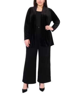 Plus Size Velvet Open-Front Long-Sleeve Cardigan