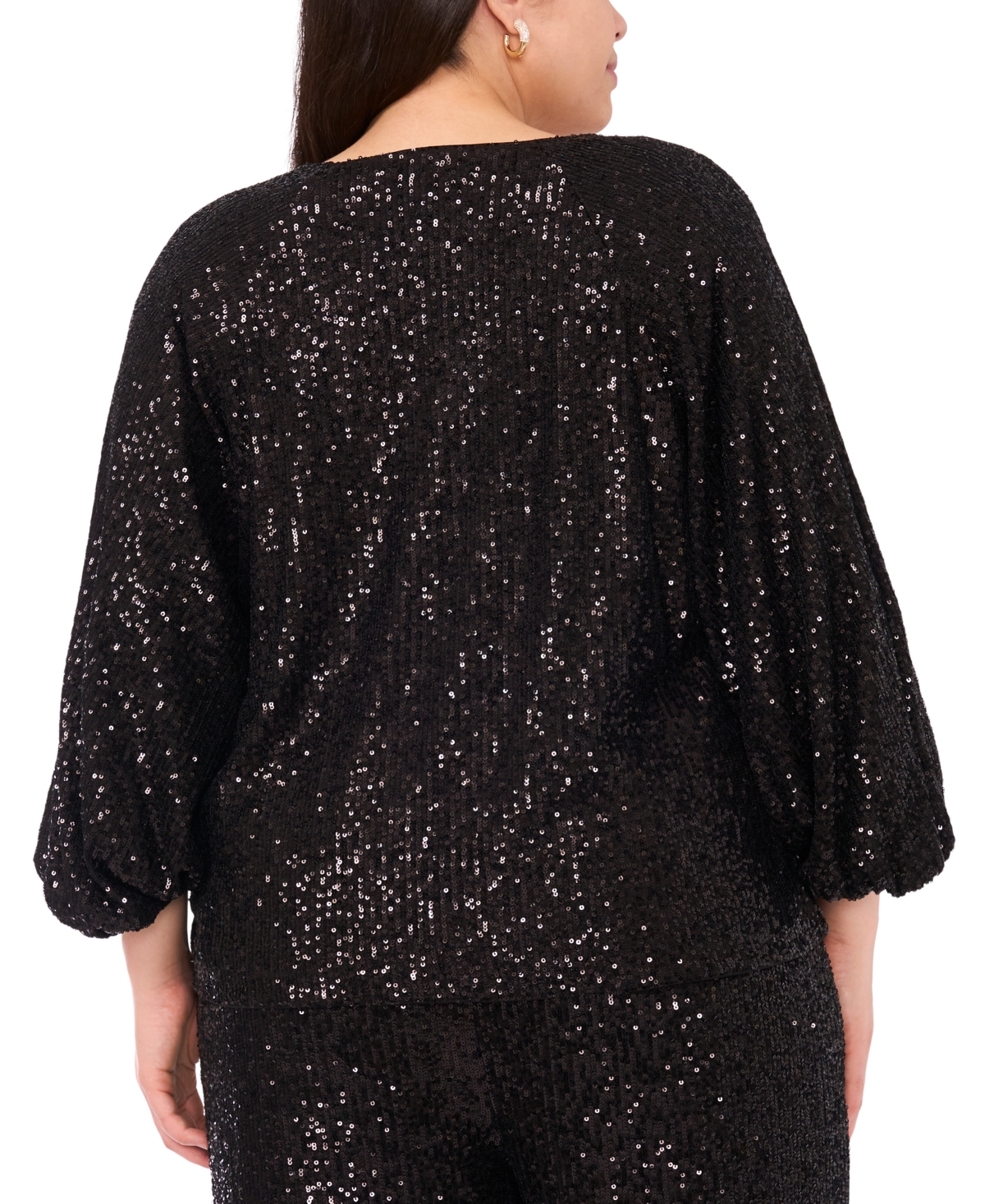 Vince Camuto Plus Size Drape Neck 3/4-sleeve Top In Black
