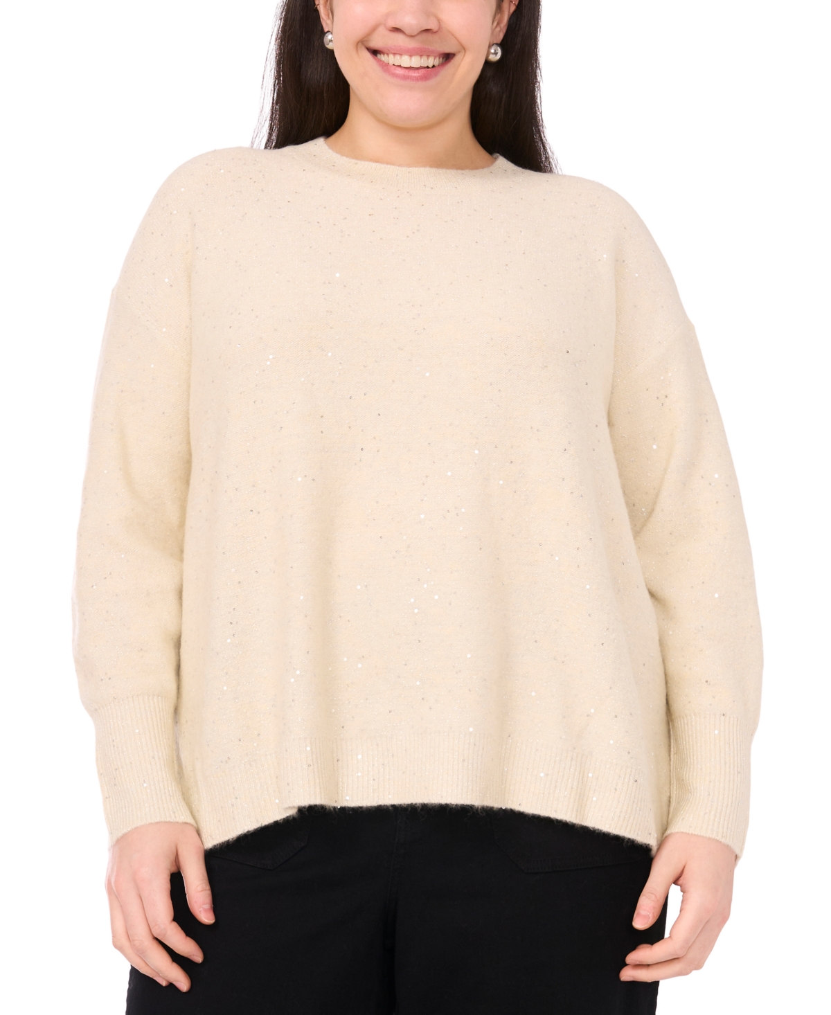Vince Camuto Plus Sequin Crewneck Sweater