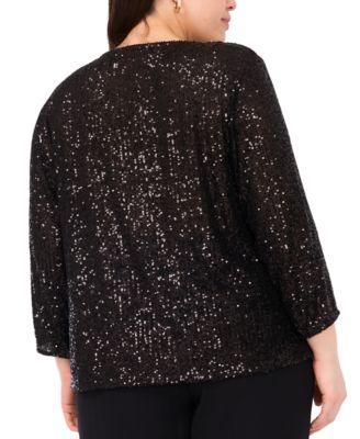 Plus Size Drape Neck 3/4-Sleeve Top