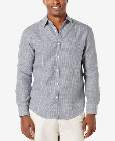 Cubavera Men's Gingham 100% Linen Long-Sleeve Shirt