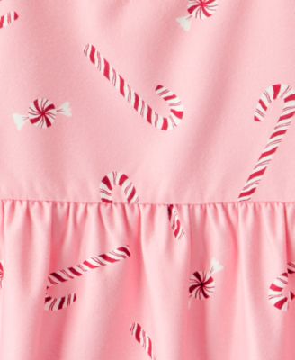 Girls' Candy Cane Print Long-Sleeve Night Gown, 2-Piece Set