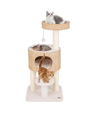 Modern Cat Tree w/Top Perch Cattail Fluff Condo Cozy Nest Sisal Scratching Posts