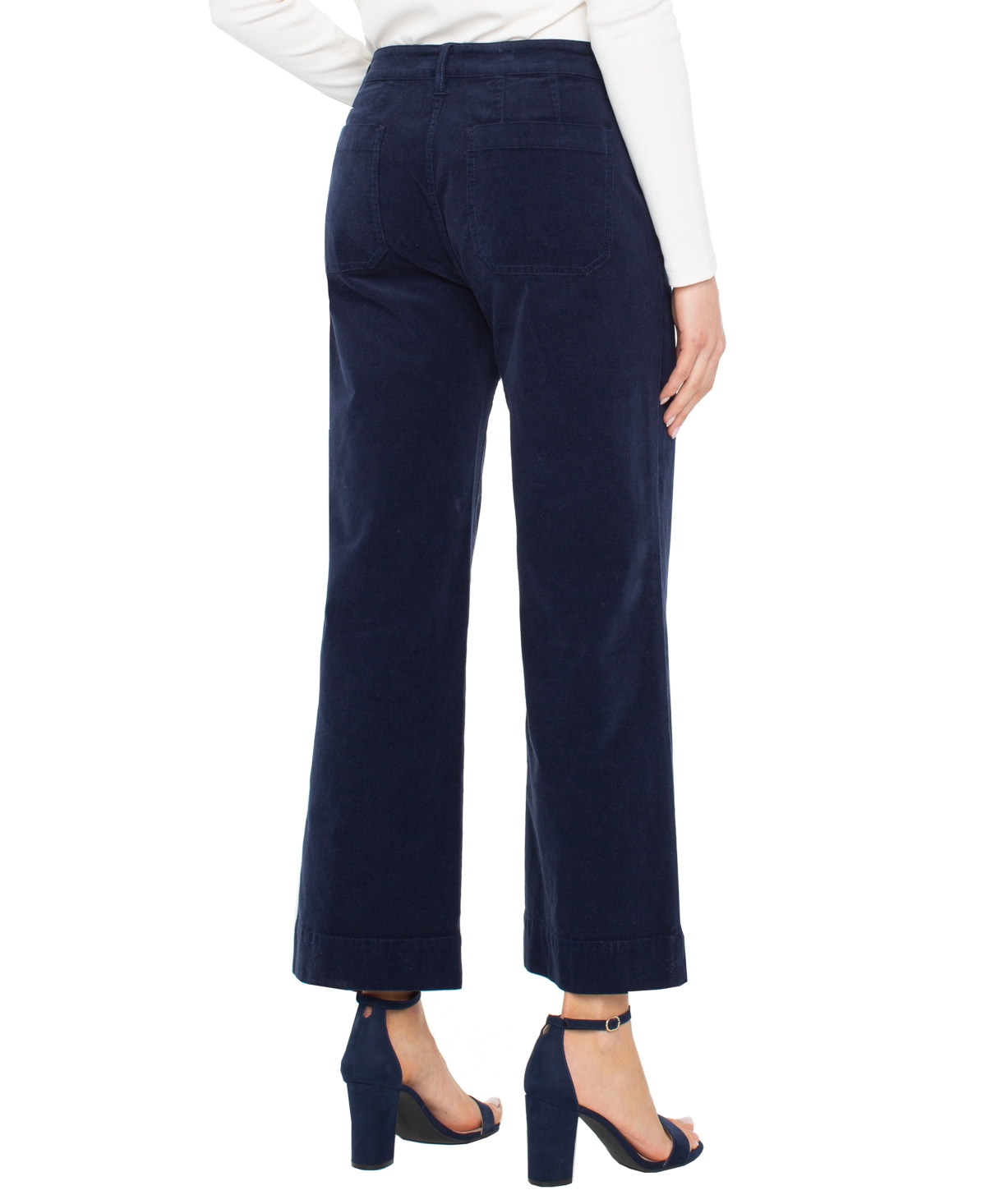 Liverpool Los Angeles Patch Pocket Mid Rise Ankle Wide Leg Corduroy Pants In Blue