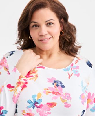 Plus Size Scoop-Neck Long-Sleeve Knit Top, Macy's Exclusive