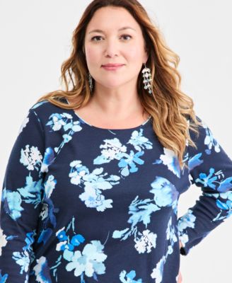Plus Size Scoop-Neck Long-Sleeve Knit Top, Macy's Exclusive