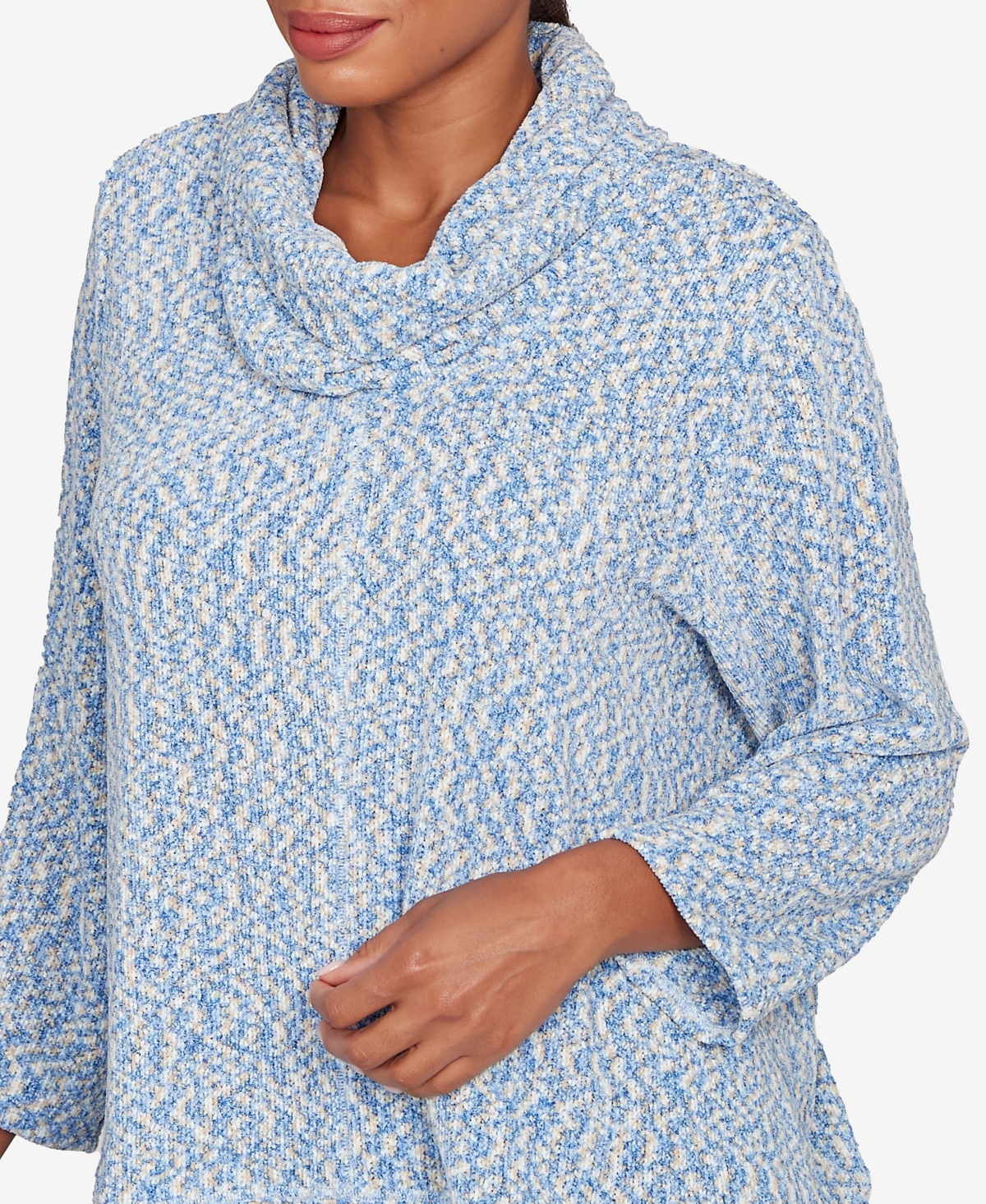 Ruby Rd. Petite Cowl Neck Space Dye Chenille Knit Top In Blue