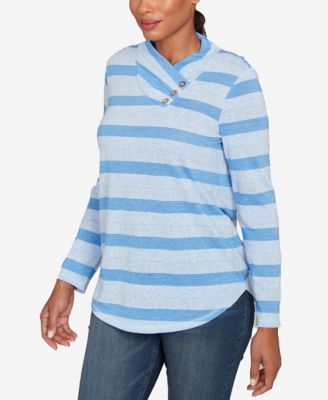 Petite Metallic Stripe Button Accent Knit Top