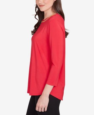 Petite Embellished Scoop Neck Solid Knit Top