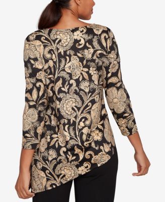 Petite Gold Foil Floral Printed Knit Top