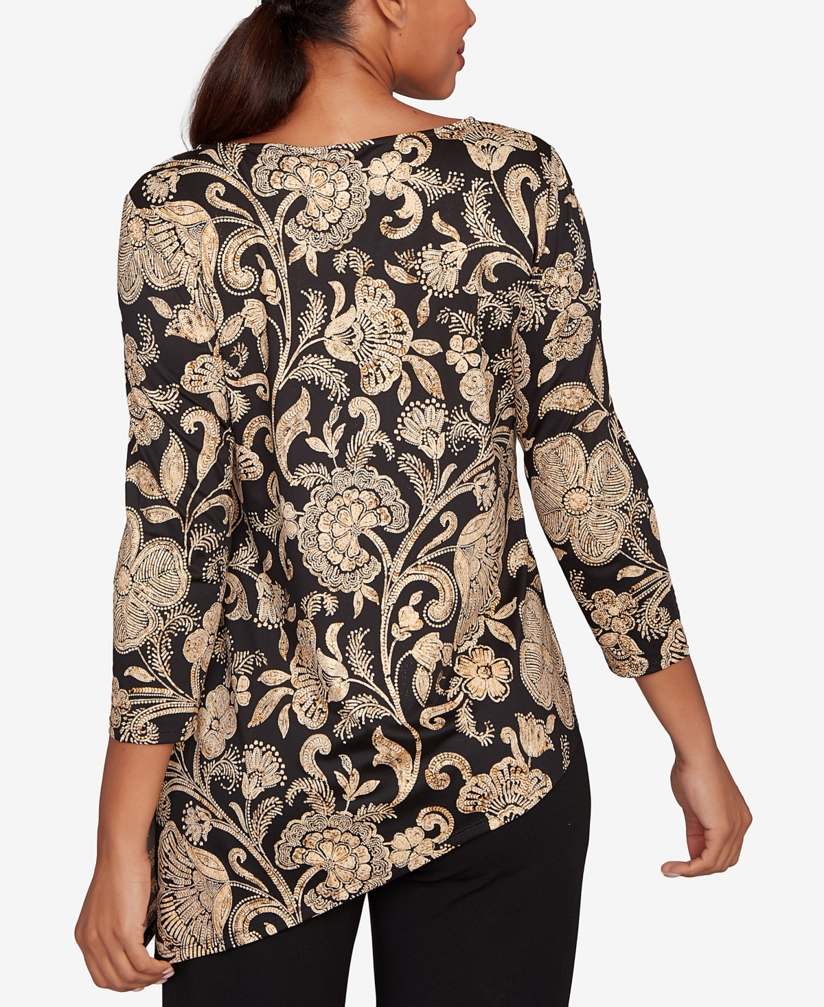 Ruby Rd. Petite Gold Foil Floral Printed Knit Top In Multi