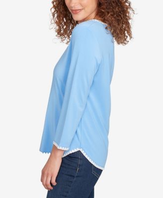 Petite Contrast Embroidered Solid Knit Top