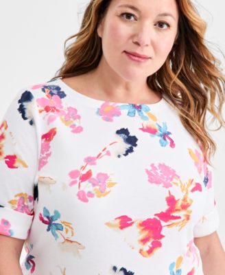 Plus Size Boat-Neck Cuffed-Sleeve Top, Macy's Exclusive
