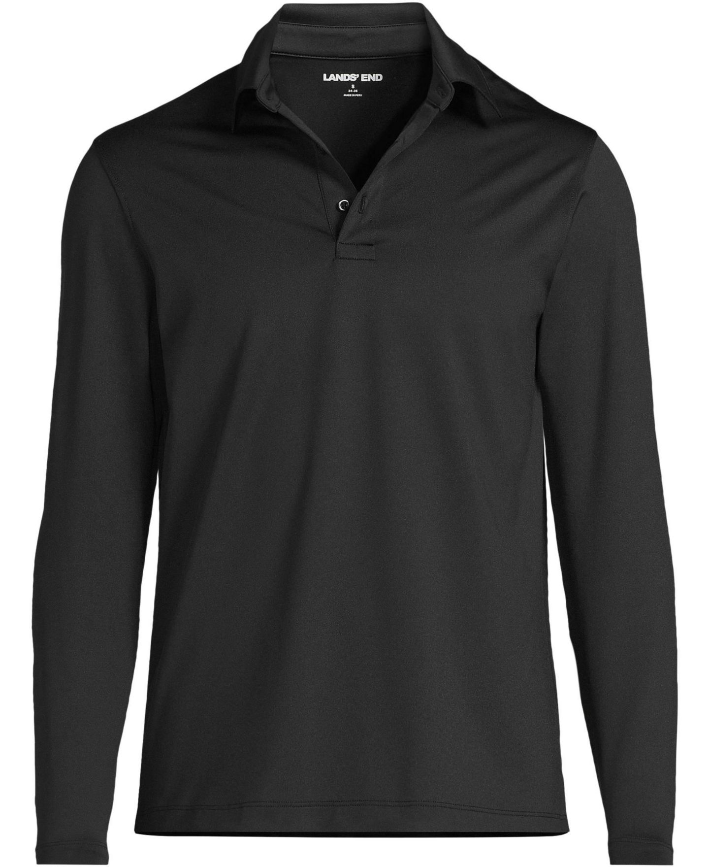 Мужское поло Lands' End Rapid Dry Long Sleeve Modern Fit Polo, цвет: Чёрный — фото 3