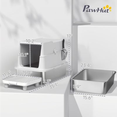 XL Stainless Steel Cat Litter Box for Big Cats with Flip Cover