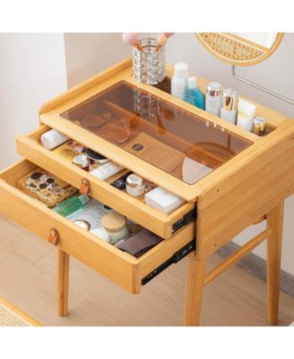 Bamboo 2-Drawer Mirror Makeup Vanity Table