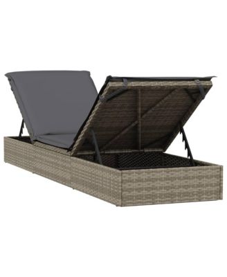 Patio Sunbed Set of 3 Gray PE Rattan, Powder-Coated Steel Large