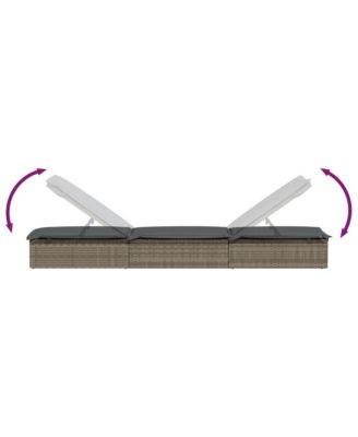 Patio Sunbed Set of 3 Gray PE Rattan, Powder-Coated Steel Large