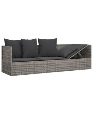 Outdoor Lounge Bed Grey Poly rattan, powder-coated steel, fabric
