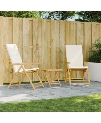 Garden Reclining Chair Set of 2 Cream white Bamboo, fabric