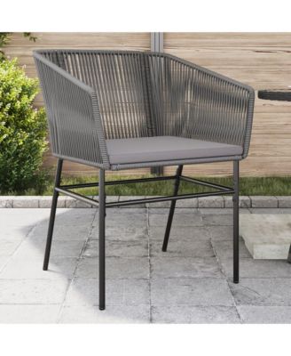 Garden Chair Gray PE rattan, Powder-Coated Steel Medium