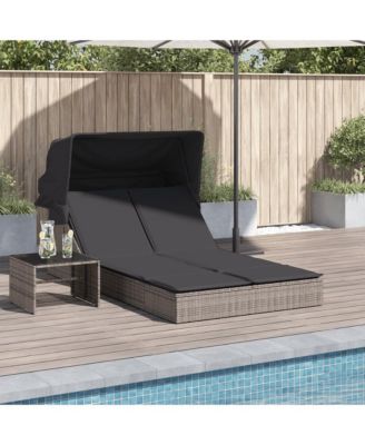 Double Sun Lounger Grey PE Rattan, Powder-coated Steel Double