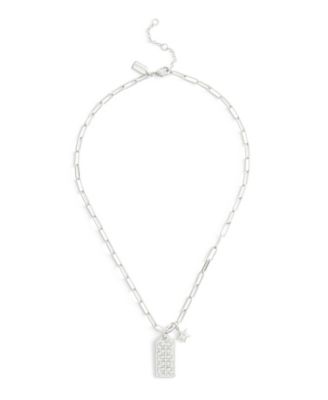 Rhodium Plated Hangtag Pendant Necklace