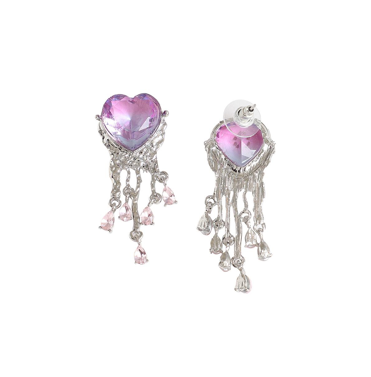 Sohi Heart-stone Drop Earrings In Purple