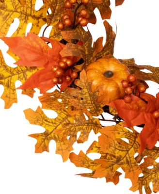Fall Leaves Pumpkins And Berries Artificial Thanksgiving Wreath Unlit, 22"