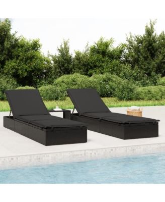 Sunbed Black PE Rattan, Powder-Coated Steel, Polyester