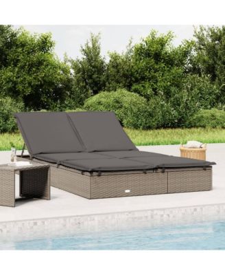 Sunbed Grey PE rattan, Steel Double Adjustable Armrests Sunbed
