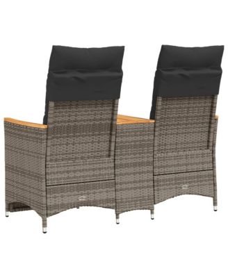 Reclining Garden Sofa Grey PE Rattan Standard for 2-seater sofas