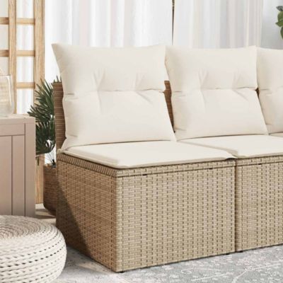 Garden Sofa Beige Poly Rattan Single Adjustable Feet