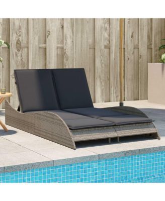 Patio Sun Lounger Gray PE rattan Dual seat large outdoor lounger