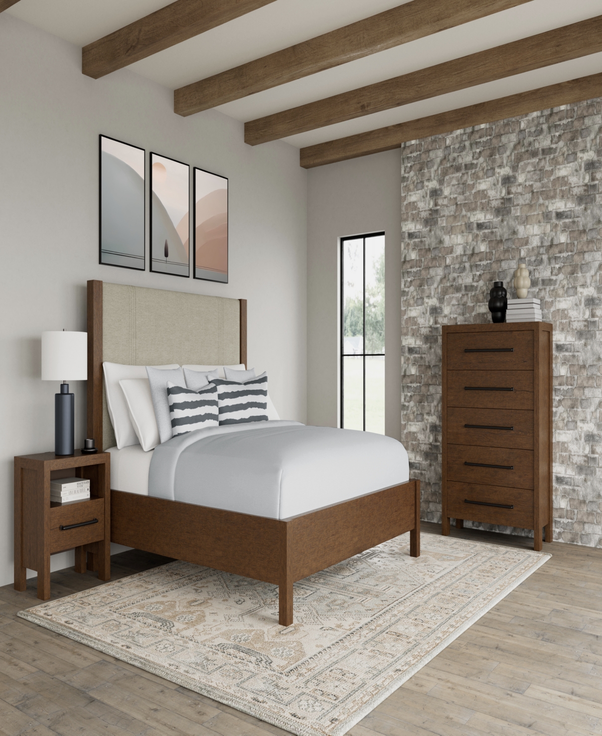 Macy's Furniture Davie Cracked Oak And Fabric 3-pc. Queen Bedroom Set