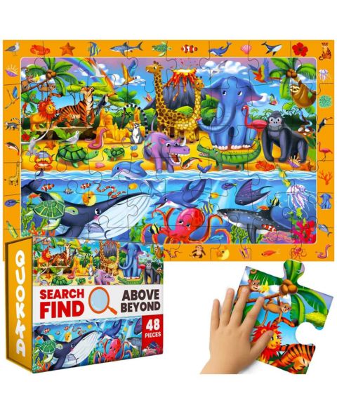 Детский пазл Quokka Glow-in-the-Dark Floor Search-and-Find 48-Piece Puzzle, Ages 4-8, цвет: Africa