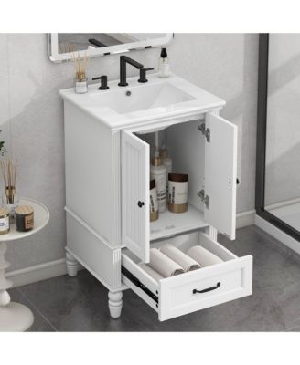 1Pc Real Wood & MDF 1 Drawer & Cabinet Bathroom Vanity with Semilune Ceramic Sink