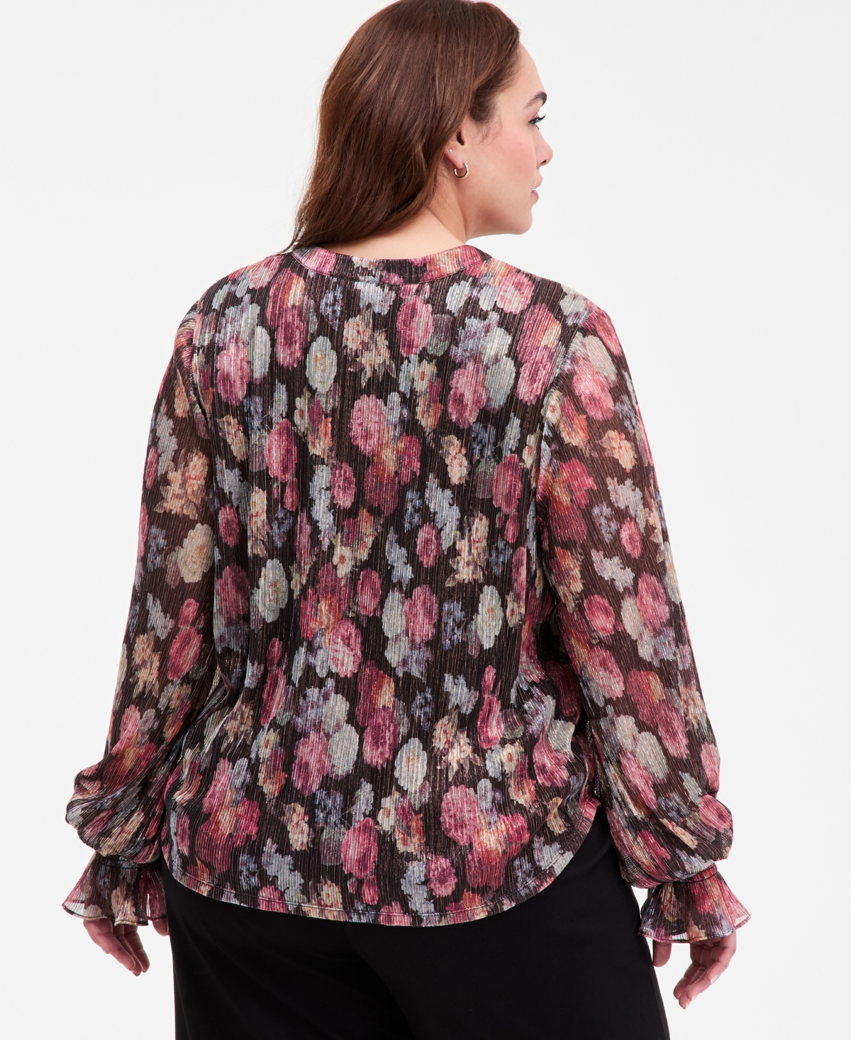 Vince Camuto Plus Size Long-sleeve V-neck Top In Multi
