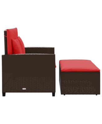 Patio Sofa Brown and Red Poly Rattan 2-Seater